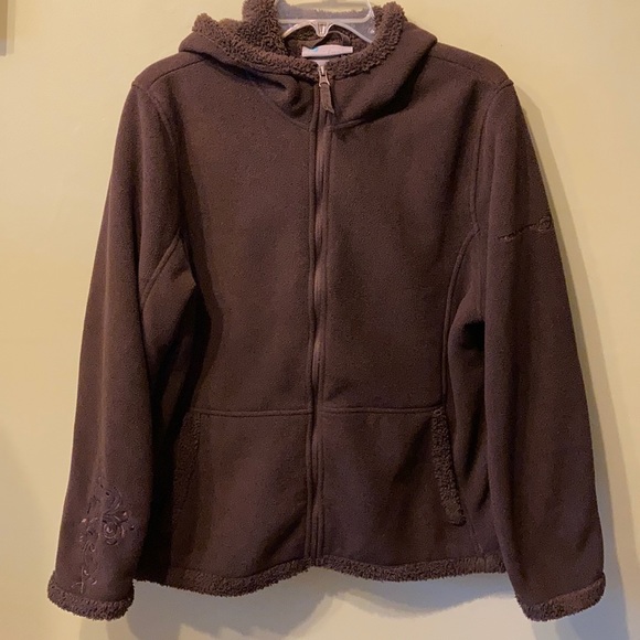 Free Country Jackets & Blazers - Free Country Fleece Jacket Coat Brown Fuzzy Cozy Warm Embroidered Sleeve Large
